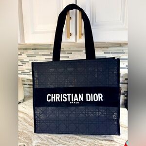 ‘Christian Dior Paris’ Black Mesh Tote with Velvet Front “Plate” & Handles NEW